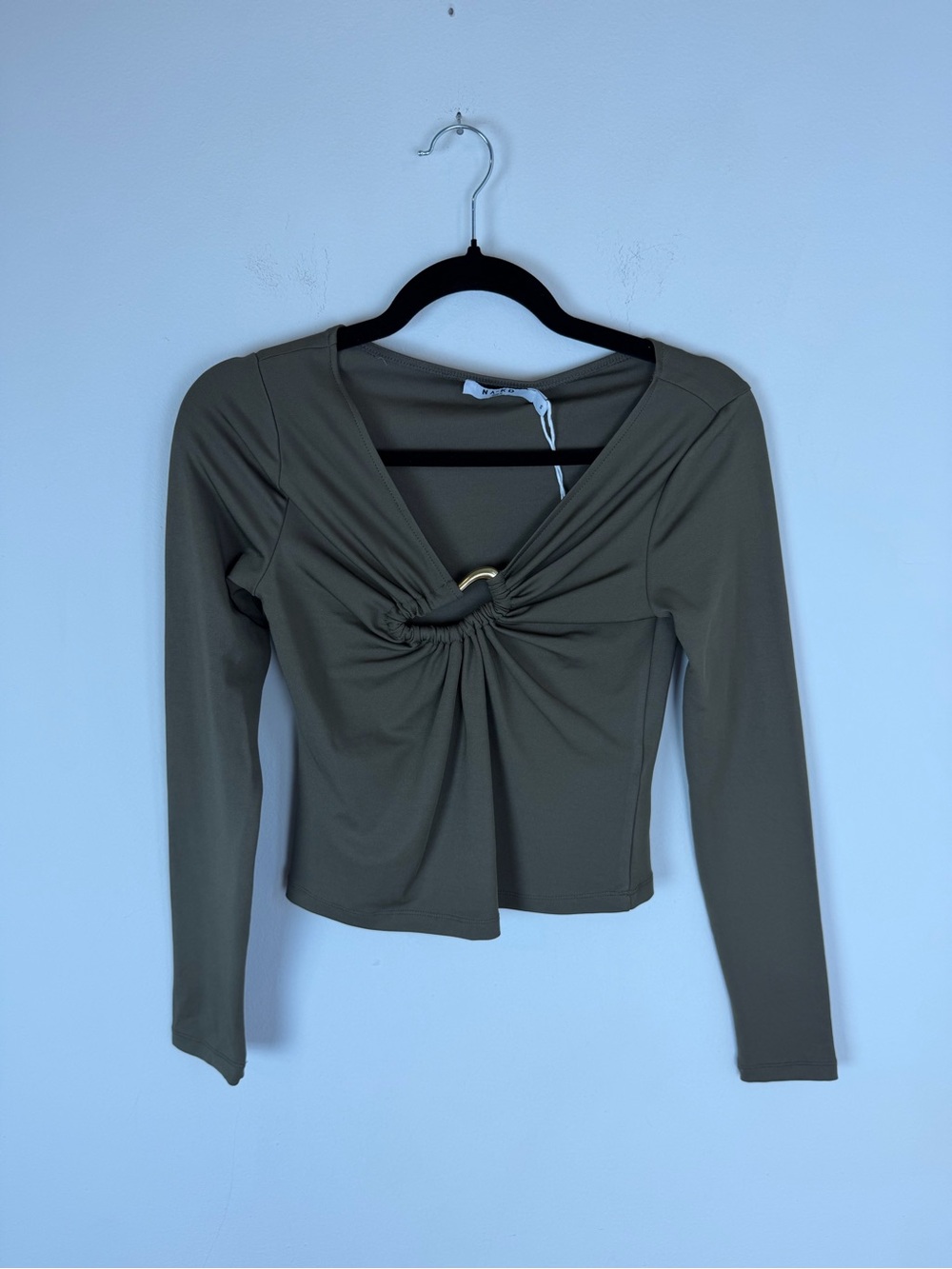 NWT NA-KD Long Sleeve Buckle Top Brown Size S